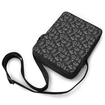 Black White Surfing Pattern Print Rectangular Crossbody Bag