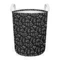 Black White Surfing Pattern Print Round Laundry Basket