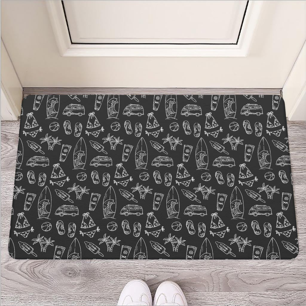 Black White Surfing Pattern Print Rubber Doormat