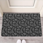 Black White Surfing Pattern Print Rubber Doormat