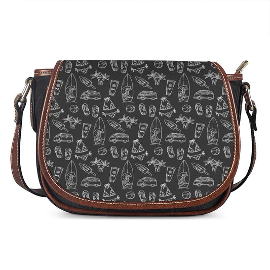Black White Surfing Pattern Print Saddle Bag