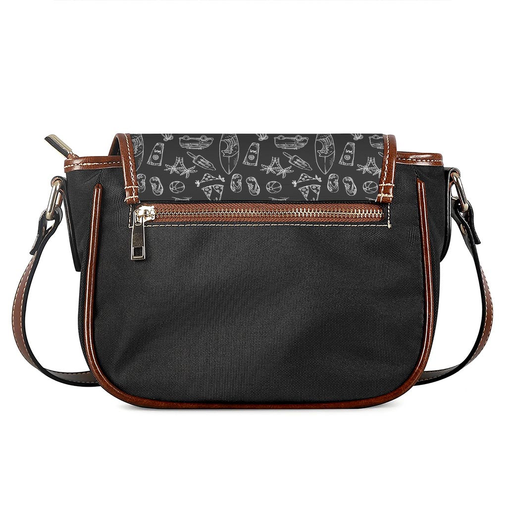 Black White Surfing Pattern Print Saddle Bag