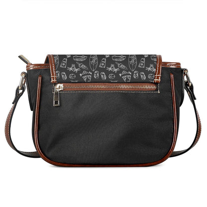 Black White Surfing Pattern Print Saddle Bag