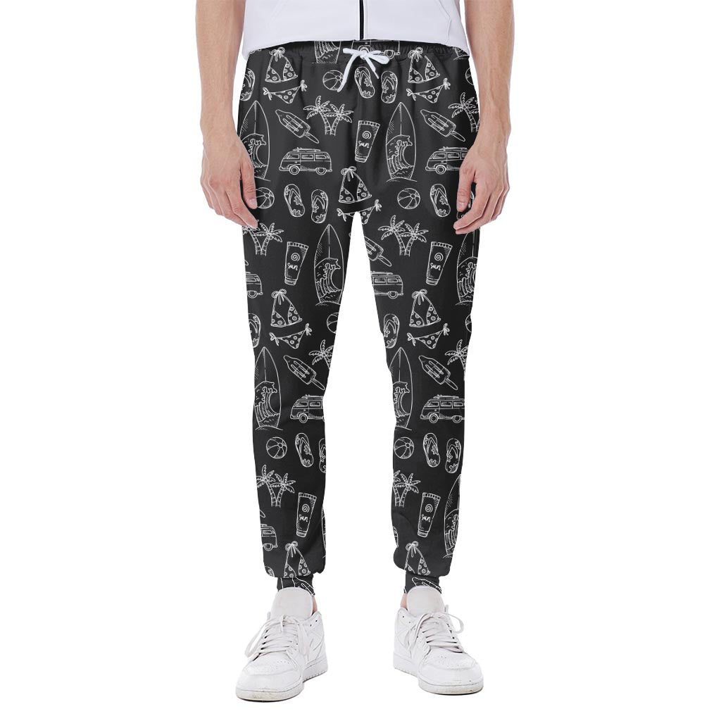 Black White Surfing Pattern Print Scuba Joggers