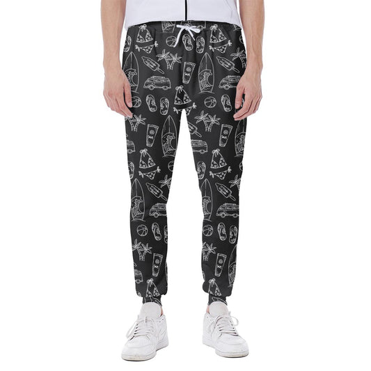 Black White Surfing Pattern Print Scuba Joggers