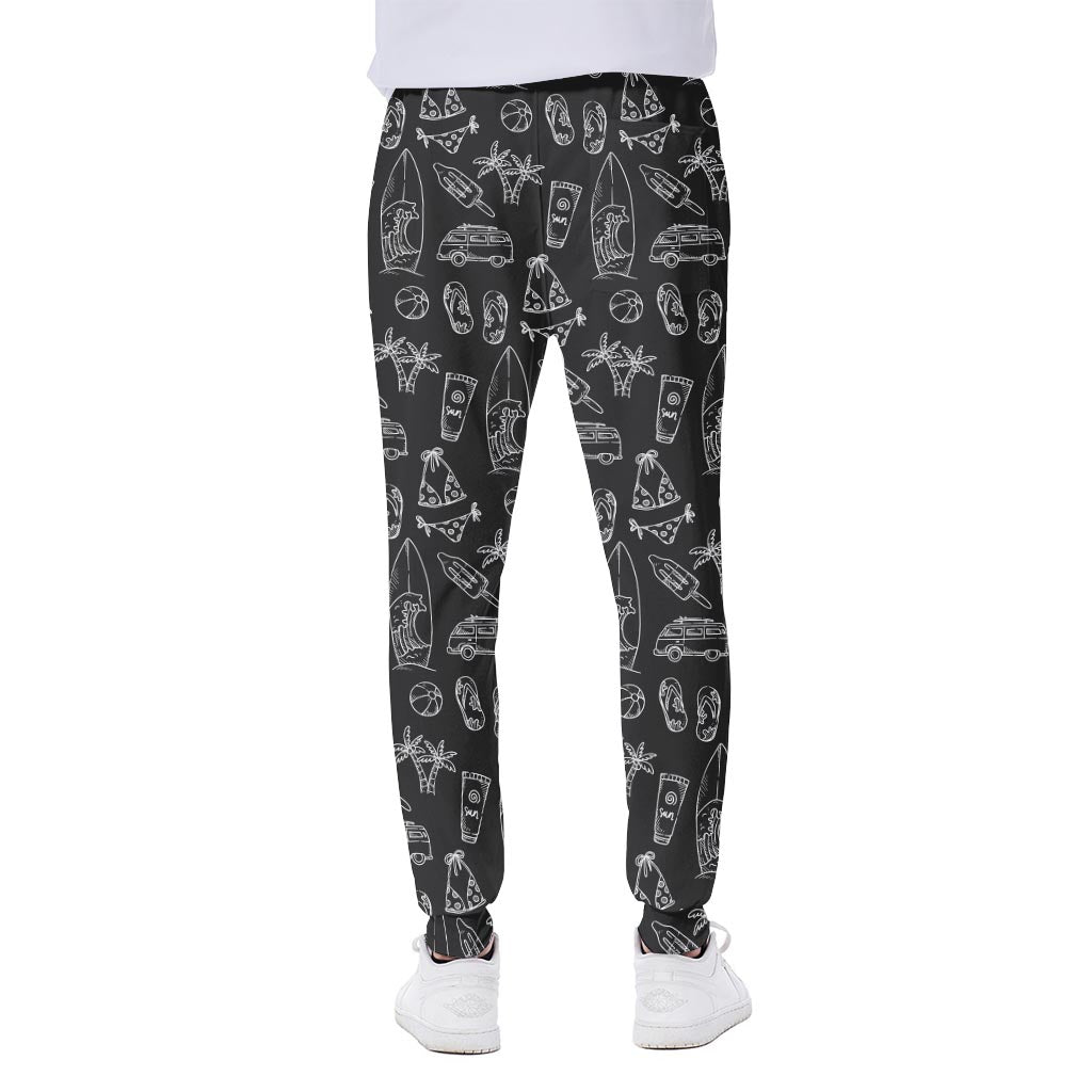 Black White Surfing Pattern Print Scuba Joggers
