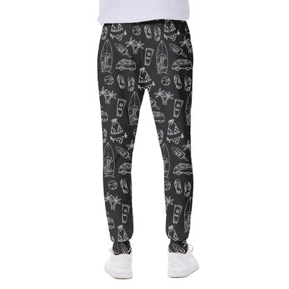 Black White Surfing Pattern Print Scuba Joggers
