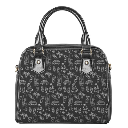 Black White Surfing Pattern Print Shoulder Handbag