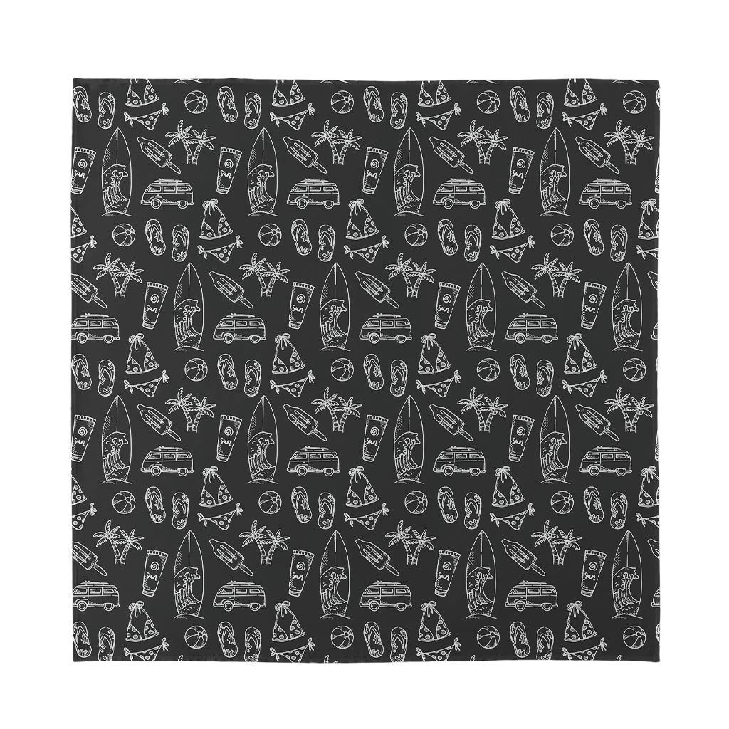Black White Surfing Pattern Print Silk Bandana