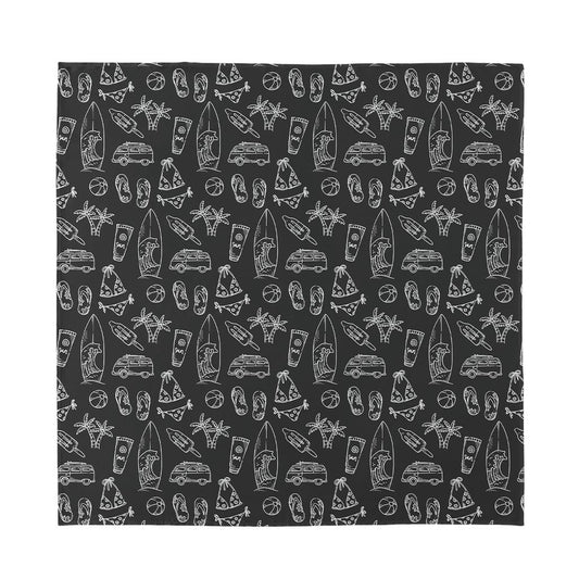 Black White Surfing Pattern Print Silk Bandana