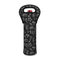 Black White Surfing Pattern Print Single Neoprene Wine Tote