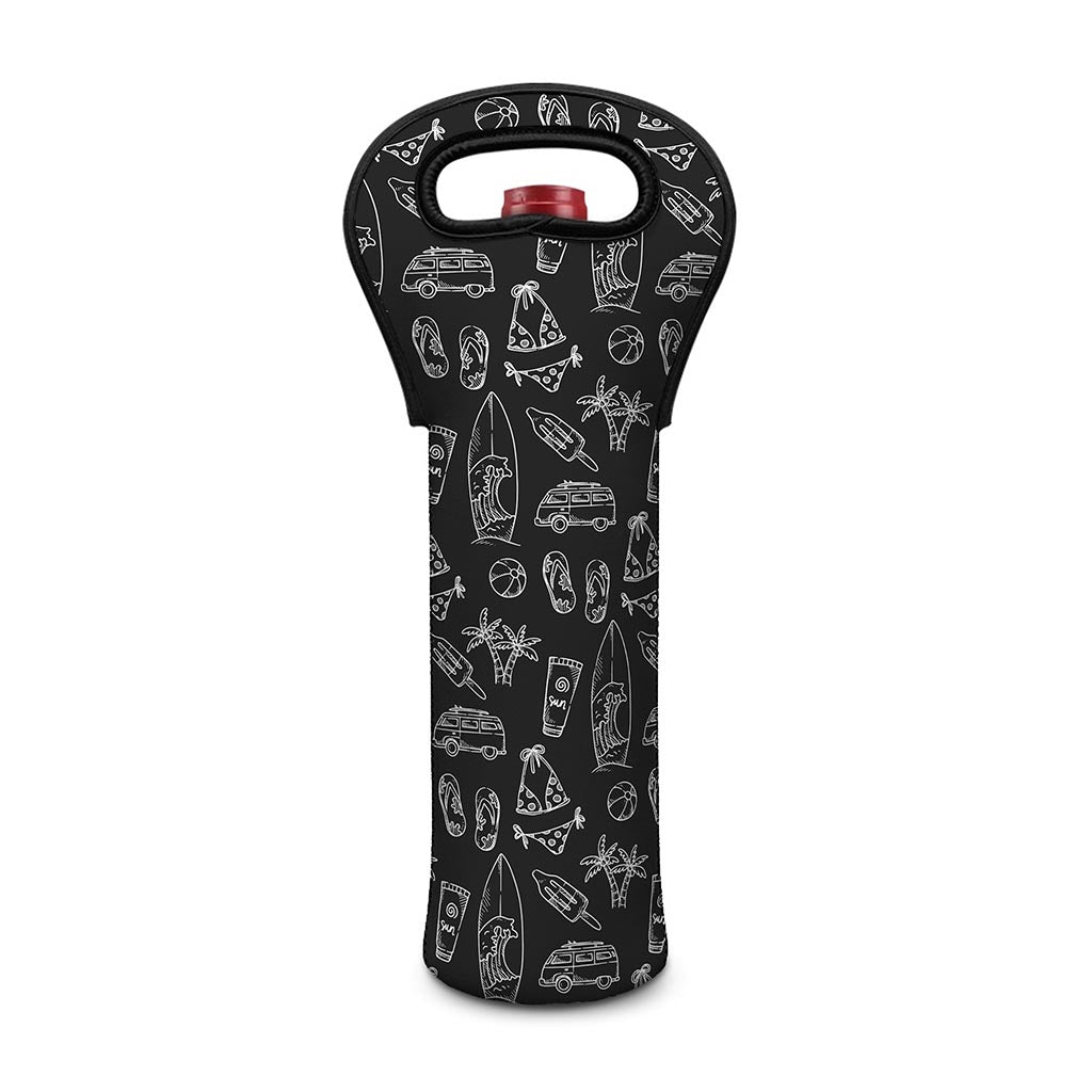 Black White Surfing Pattern Print Single Neoprene Wine Tote