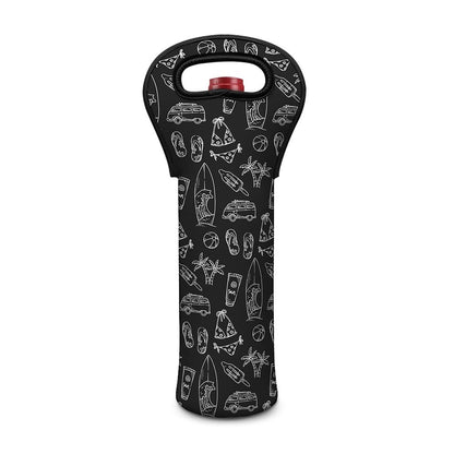 Black White Surfing Pattern Print Single Neoprene Wine Tote