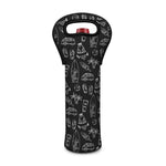 Black White Surfing Pattern Print Single Neoprene Wine Tote