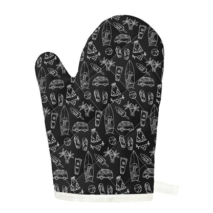 Black White Surfing Pattern Print Single Oven Mitt