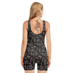 Black White Surfing Pattern Print Sleeveless One Piece Swimsuit