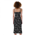 Black White Surfing Pattern Print Slim Fit Midi Cami Dress