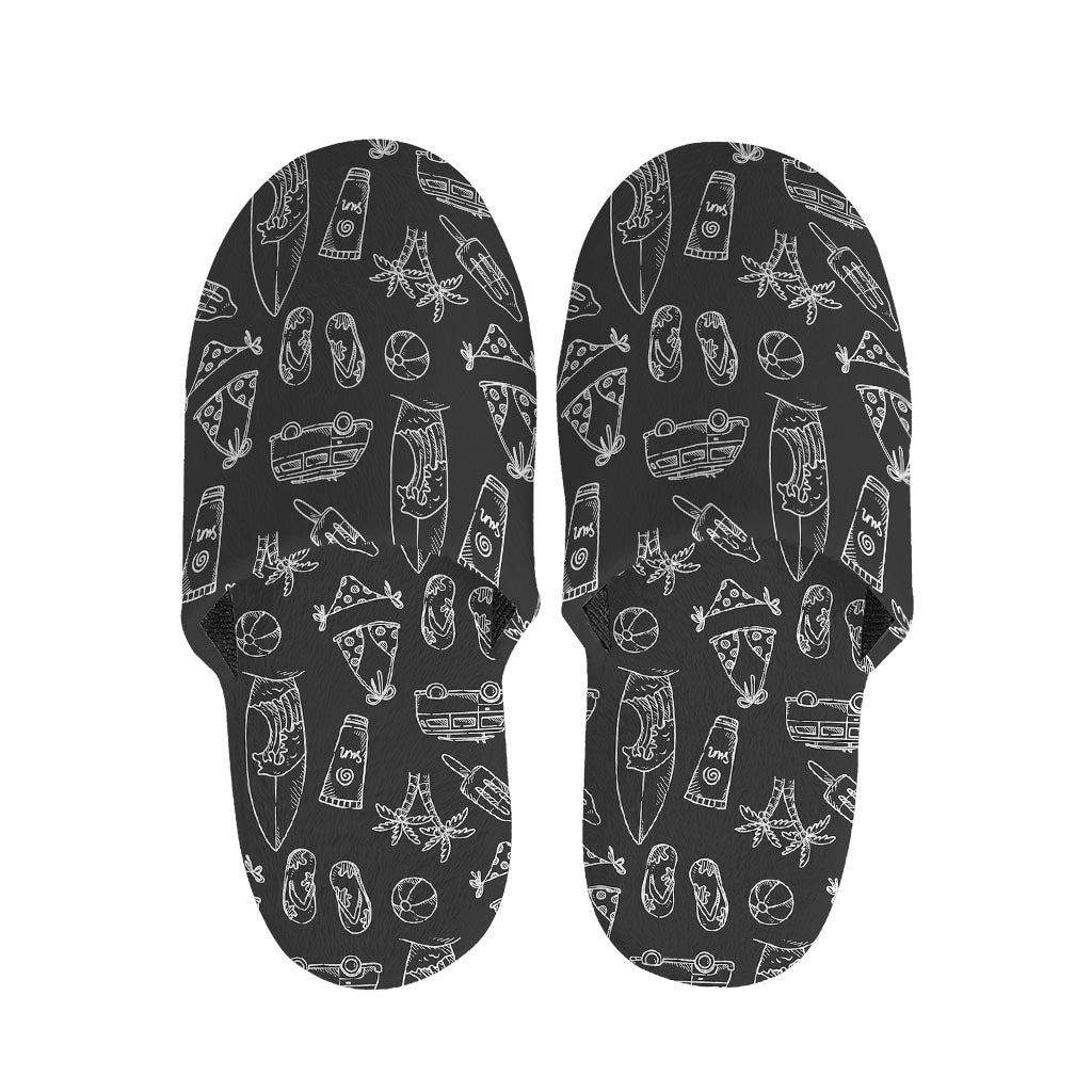 Black White Surfing Pattern Print Slippers