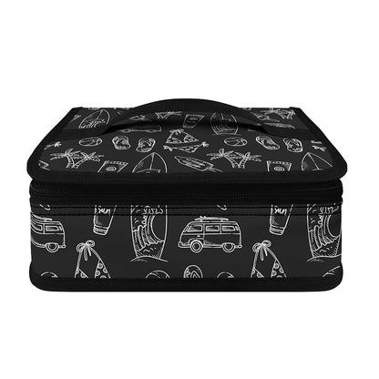 Black White Surfing Pattern Print Small Lunch Bag