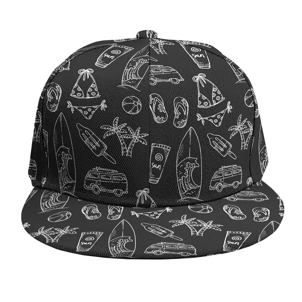 Black White Surfing Pattern Print Snapback Cap