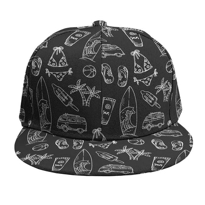 Black White Surfing Pattern Print Snapback Cap