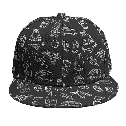 Black White Surfing Pattern Print Snapback Cap