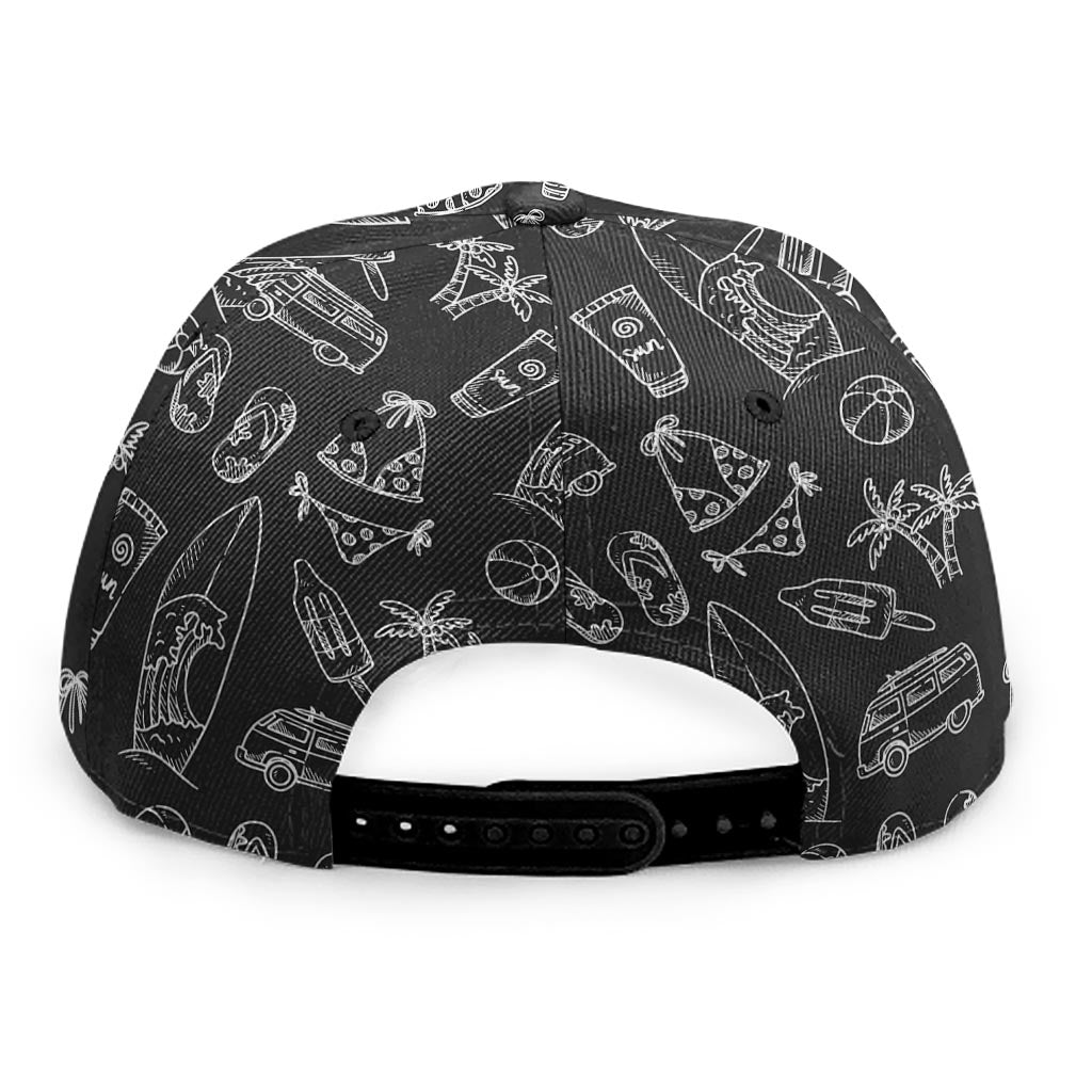 Black White Surfing Pattern Print Snapback Cap