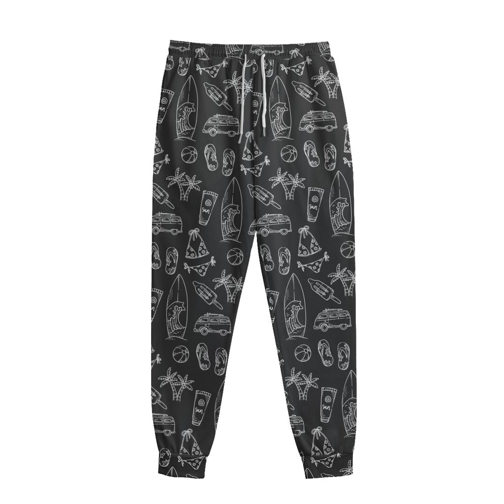 Black White Surfing Pattern Print Sweatpants