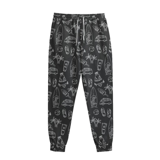 Black White Surfing Pattern Print Sweatpants