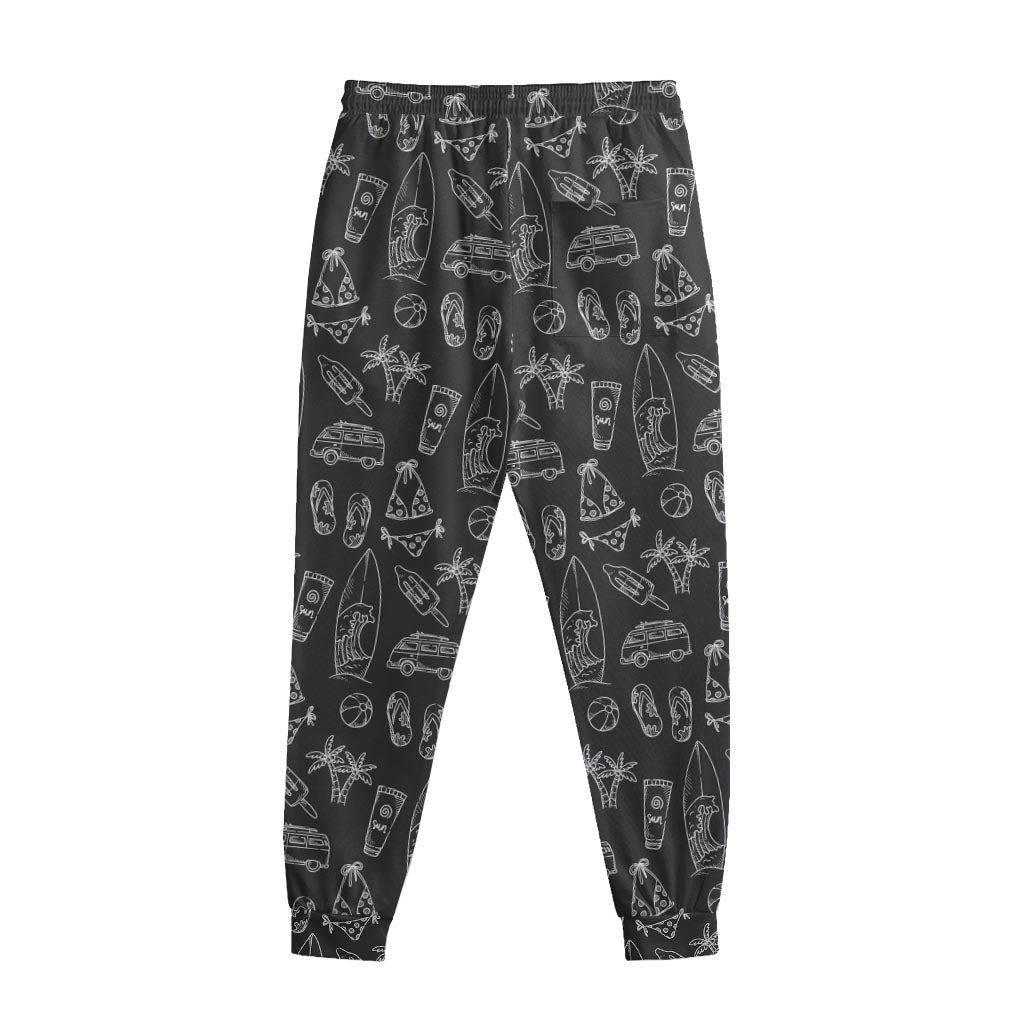 Black White Surfing Pattern Print Sweatpants