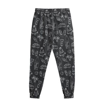 Black White Surfing Pattern Print Sweatpants