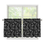 Black White Surfing Pattern Print Tier Curtains