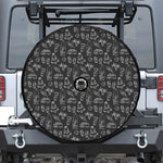 Black White Surfing Pattern Print Tire Cover With Camera Hole