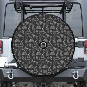 Black White Surfing Pattern Print Tire Cover With Camera Hole