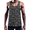 Black White Surfing Pattern Print Men's Workout Tank Top