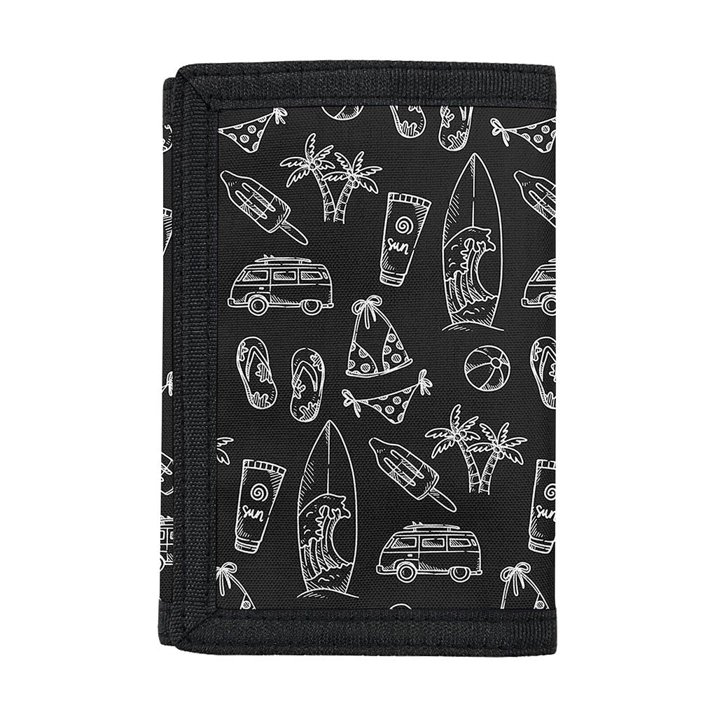 Black White Surfing Pattern Print Trifold Wallet