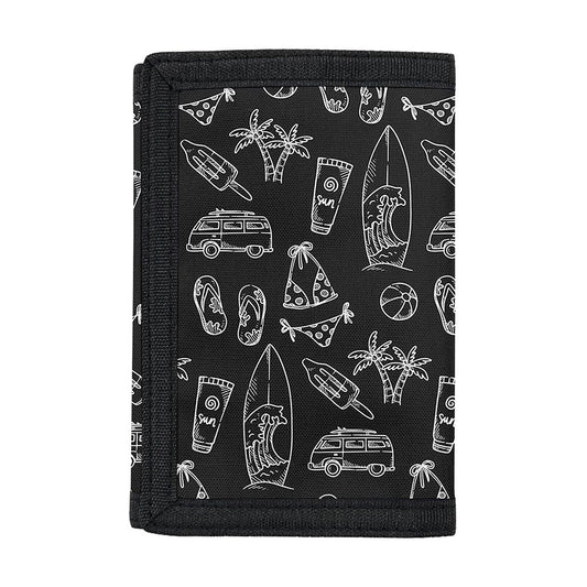 Black White Surfing Pattern Print Trifold Wallet