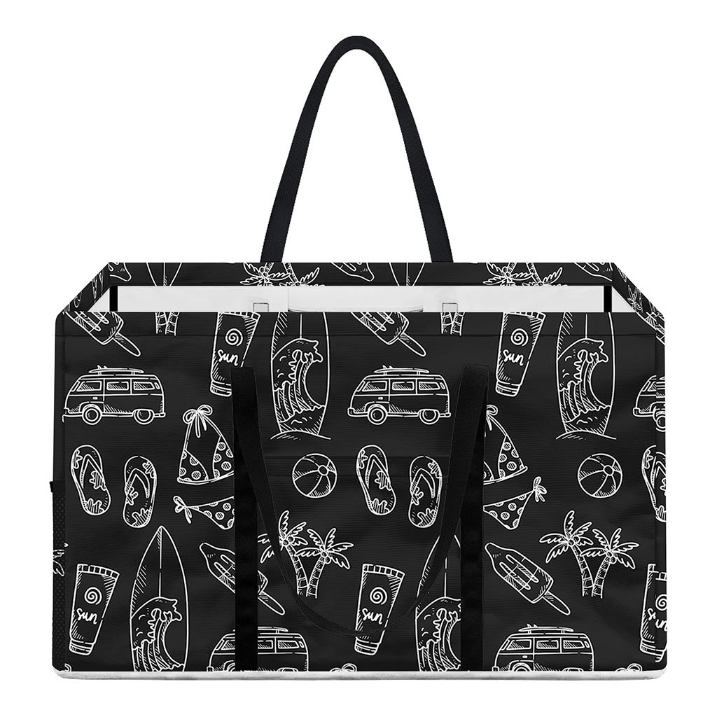 Black White Surfing Pattern Print Utility Tote Bag