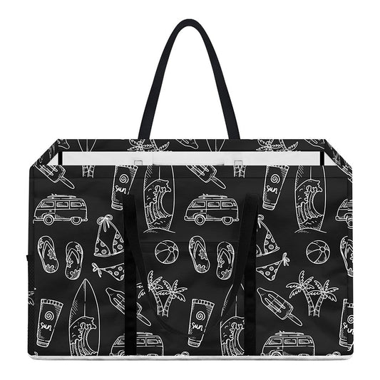 Black White Surfing Pattern Print Utility Tote Bag