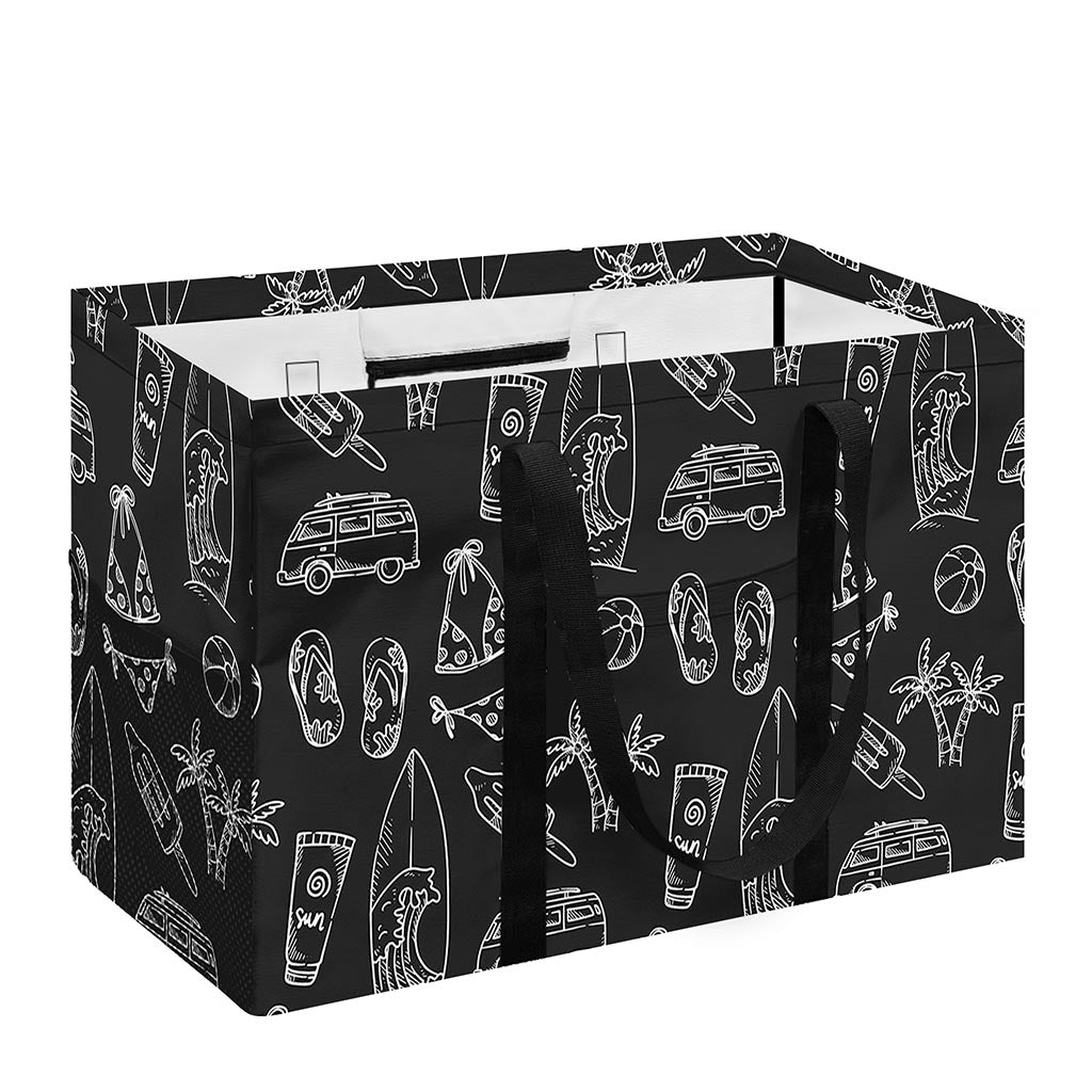 Black White Surfing Pattern Print Utility Tote Bag