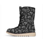 Black White Surfing Pattern Print Winter Boots