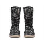 Black White Surfing Pattern Print Winter Boots