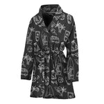 Black White Surfing Pattern Print Women's Bathrobe