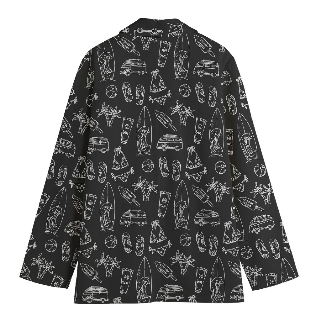 Black White Surfing Pattern Print Women's Blazer