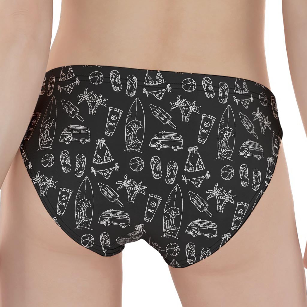 Black White Surfing Pattern Print Women's Panties