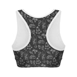 Black White Surfing Pattern Print Women's Sports Bra