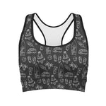 Black White Surfing Pattern Print Women's Sports Bra