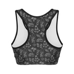 Black White Surfing Pattern Print Women's Sports Bra