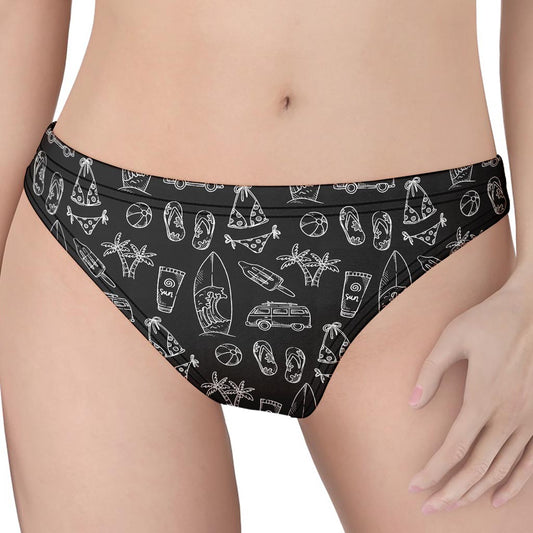 Black White Surfing Pattern Print Women's Thong