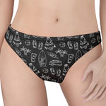 Black White Surfing Pattern Print Women's Thong